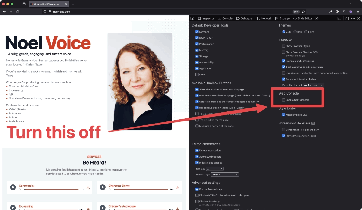 Disabling Split Console in Firefox Dev Tools