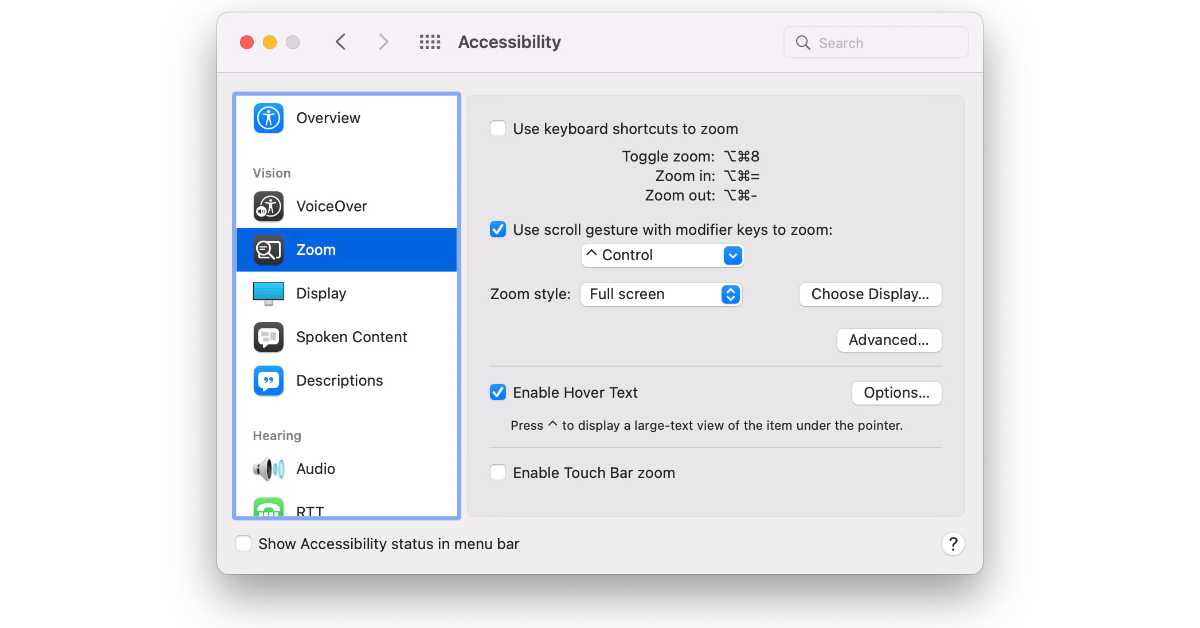 macOS Accessibility with Zoom and Hover Text